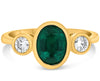 1.48CT DIAMOND & AAA EMERALD 14KT YELLOW GOLD OVAL ROUND 3 STONE ENGAGEMENT RING