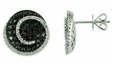 1.89CT WHITE & BLACK DIAMOND 14KT WHITE GOLD CIRCULAR PAVE SWIRL STUD EARRINGS