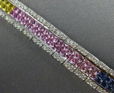 ESTATE 15.07CT DIAMOND & MULTI COLOR SAPPHIRE 14KT WHITE GOLD MULTI ROW BRACELET