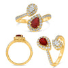 LARGE 1.19CT DIAMOND & AAA RUBY 14K YELLOW GOLD PEAR SHAPE DOUBLE SOLITAIRE RING