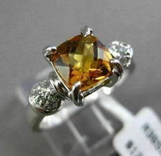 ESTATE 1.52CTW DIAMOND & AAA CITRINE 14KT WHITE GOLD 3D CUSHION ENGAGEMENT RING