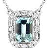 1.09CT DIAMOND & AAA AQUAMARINE 14K WHITE GOLD EMERALD CUT OCTAGON LOVE NECKLACE