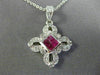 ANTIQUE .50CT DIAMOND & AAA RUBY 14KT WHITE GOLD FLOWER FILIGREE PENDANT #11718