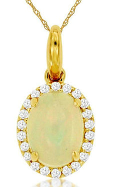 1.04CT DIAMOND & AAA OPAL 14KT YELLOW GOLD 3D OVAL & ROUND HALO FLOATING PENDANT