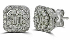 ESTATE .73CT DIAMOND 14KT WHITE GOLD 3D CLUSTER SQUARE OCTAGON STUD EARRINGS