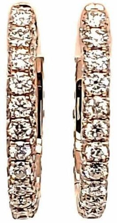 ESTATE 3.79CT DIAMOND 18KT ROSE GOLD 3D ROUND CLASSIC OVAL HOOP HANGING EARRINGS