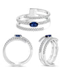 WIDE .66CT DIAMOND AAA SAPPHIRE 14KT WHITE GOLD OVAL ROUND 3 ROW ENGAGEMENT RING