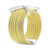 ESTATE WIDE .14CT DIAMOND 14K 2 TONE GOLD MULTI ROW CRISS CROSS X LOVE COIL RING
