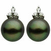 ESTATE .16CT DIAMOND & AAA TAHITIAN PEARL 14KT WHITE GOLD 3 STONE FUN EARRINGS