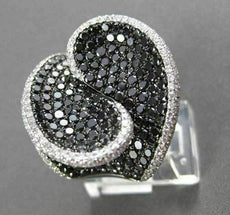 ESTATE LARGE 6.84CT WHITE & BLACK DIAMOND 18KT WHITE GOLD 3D INFINITY HEART RING