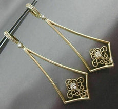 ESTATE LARGE .50CT DIAMOND 14KT YELLOW GOLD 3D FLEUR DE LIS CHANDELIER EARRINGS