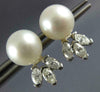 LARGE .90CT DIAMOND & AAA SOUTH SEA PEARL 14KT WHITE GOLD 3D STUD EARRINGS #2917