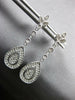 ESTATE .3CT DIAMOND 14KT WHITE GOLD 3D PAVE TEAR DROP FLOWER HANGING EARRINGS