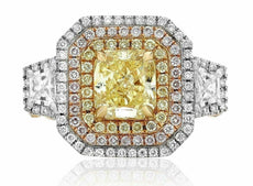 GIA 4.02CT WHITE PINK & FANCY YELLOW DIAMOND 18KT TRI COLOR GOLD ENGAGEMENT RING