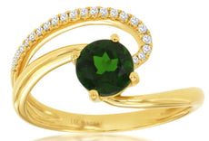 1.10CT DIAMOND & AAA RUSSALITE 14KT YELLOW GOLD 3D DOUBLE SWIRL CRISS CROSS RING