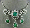 ANTIQUE LARGE 25.0CT OLD MINE DIAMOND & EMERALD 18K WHITE GOLD FILIGREE NECKLACE