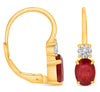 2.08CT DIAMOND & AAA RUBY 18K YELLOW GOLD OVAL & ROUND DOUBLE SOLITAIRE EARRINGS