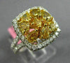 ESTATE WIDE 2.47CT WHITE & FANCY YELLOW DIAMOND 18K WHITE GOLD HALO CLUSTER RING