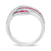 ESTATE WIDE 1.17CT DIAMOND & AAA RUBY 14K WHITE GOLD 3D MULTI ROW LOVE KNOT RING