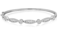 1.58CT DIAMOND 14K WHITE GOLD 3D ROUND FLOWER SEMI ETERNITY CUFF BANGLE BRACELET