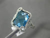 ESTATE LARGE 6.58CT DIAMOND & AAA BLUE TOPAZ 14KT WHITE GOLD 3D RECTANGULAR RING
