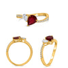 .86CT DIAMOND AAA RUBY 14KT YELLOW GOLD PEAR SHAPE & ROUND DOUBLE SOLITAIRE RING
