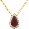 2.21CT DIAMOND & AAA RUBY 18KT YELLOW GOLD 3D PEAR SHAPE SOLITAIRE HALO NECKLACE