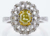 1.46CT WHITE & FANCY YELLOW DIAMOND 18K 2 TONE GOLD OVAL FLOWER ENGAGEMENT RING