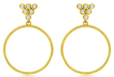 0.20CT DIAMOND 14KT YELLOW GOLD ROUND BEZEL TRIANGULAR OPEN HOOP HANGING EARRINGS