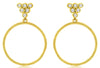 0.20CT DIAMOND 14KT YELLOW GOLD ROUND BEZEL TRIANGULAR OPEN HOOP HANGING EARRINGS