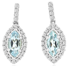 .90CT DIAMOND & AAA AQUAMARINE 14KT WHITE GOLD MARQUISE & ROUND HANGING EARRINGS