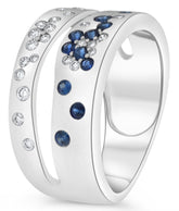 WIDE .54CT DIAMOND & AAA SAPPHIRE 14K WHITE GOLD ROUND DOUBLE BAND ETOILE RING