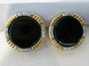 ANTIQUE LARGE 25MM DIAMOND BLACK ONYX 14K WHITE YELLOW GOLD ROUND EARRINGS #752