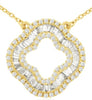 ESTATE 1.0CT DIAMOND 14KT YELLOW GOLD 3D ROUND & BAGUETTE FLOWER LOVE NECKLACE