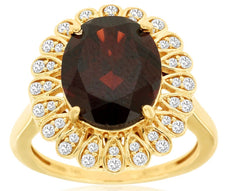 EXTRA LARGE 5.83CT DIAMOND & AAA GARNET 14KT YELLOW GOLD 3D OVAL FLOWER FUN RING