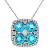1.48CT DIAMOND & AAA BLUE TOPAZ 14KT WHITE GOLD FLOWER SQUARE FLOATING PENDANT