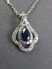 ESTATE .46CT DIAMOND & AAA SAPPHIRE 14KT WHITE GOLD 3D TEAR DROP FLOWER PENDANT