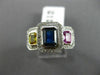 ESTATE WIDE 2.57CT DIAMOND & MULTI COLOR SAPPHIRE 18K WHITE GOLD ENGAGEMENT RING