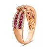 ESTATE 1.10CT DIAMOND & AAA RUBY 14KT ROSE GOLD 3D MULTI ROW BOW FUN LOVE RING