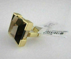 ANTIQUE WIDE 14CTW SMOKY TOPAZ DIAMOND 14K Y GOLD RING
