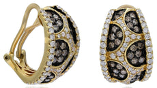 2.75CT WHITE & CHOCOLATE FANCY DIAMOND 14KT YELLOW GOLD 3D MULTI ROW EARRINGS