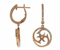 ESTATE .27CT DIAMOND 14KT ROSE GOLD 3D OPEN FILIGREE LEVERBACK HANGING EARRINGS