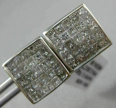 ESTATE LARGE 2.20CT DIAMOND 14KT WHITE GOLD 3D INVISIBLE SCREWBACK STUD EARRINGS