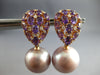 ESTATE LARGE 3.75CT DIAMOND & AMETHYST & PINK SOUTH SEA PEARL 18K ROSE GOLD 3D EARRINGS