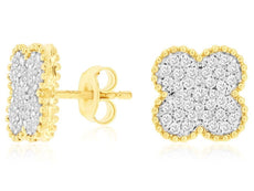 .50CT DIAMOND 14KT 2 TONE GOLD CLASSIC MULTI LEAF FILIGREE FLOWER STUD EARRINGS