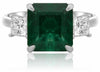 ESTATE 6.74CT DIAMOND & AAA PRINCESS EMERALD PLATINUM 3 STONE ENGAGEMENT RING
