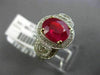 ESTATE LARGE EGL 3.76CT DIAMOND & RUBY 18K TWO TONE GOLD 3 STONE ENGAGEMENT RING