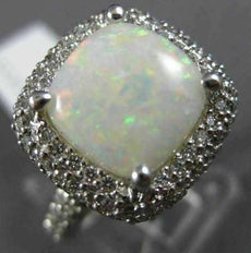 ESTATE LARGE 4.14CT DIAMOND & AAA OPAL 14K WHITE GOLD 3D SQUARE DOUBLE HALO RING