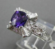 ESTATE 2.48CT DIAMOND & AAA AMETHYST 14KT WHITE GOLD 3D FILIGREE ENGAGEMENT RING