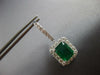 LARGE 7CT DIAMOND & AAA EMERALD 18KT WHITE GOLD 3D OCTAGON HALO HANGING EARRINGS